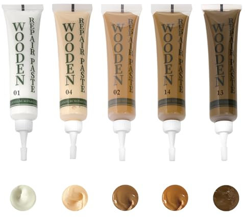 5 Laminat Reparaturset, Parkett Reparatur Holzkitt für Laminatboden Holz Arbeitsplatte Holzmöbel Weiß Creme Braun Holzfarbe, Holzpaste Reparieren Kratzer Risse Löcher Flecken