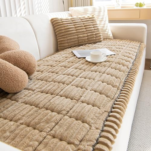 Thick Corduroy Sofa Cover 1 2 3 Seater, Non-Slip Couch Cushions Washable Sofa Pads Suitable for Dog Pet Living Room Furniture Protector(Milk coffee,70x210)