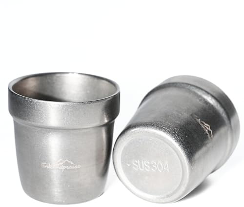 Erkundpresso. Lot de 2 Tasses à Espresso 150ml, Double Paroi Isolée, Acier Inoxydable 304, Résistantes à la Chaleur - Incassables - Empilable - Antidérapant, Café/Thé/Beer, Voyage/Camping/Pique-nique