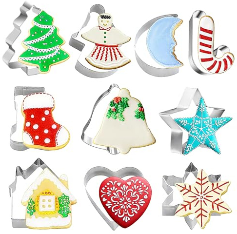 10 Stück Ausstechformen Weihnachten Set, Weihnachtsbaum, Schneeflocken, LebkuchenmäNner PläTzchen Ausstecher, Edelstahl Keksausstecher Weihnachten, Mini Plätzchenausstecher Kinder, Zum PläTzchenbacken