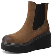 QUEEN HELENA Stivali Chelsea Platform Stivaletti con Zeppa Donna X31-129 (Khaki, Taglia unica, Sistema Taglie Calzature EU, Adulto, Donna, Numero, Media, 36)