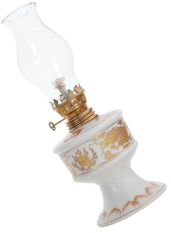 MUCKLILY Vintage Kerosinlampe aus Keramik und Glas mit Drachenmotiv Dauerhafte Lichtquelle Helles Licht für Einzug und Innenraumdeko