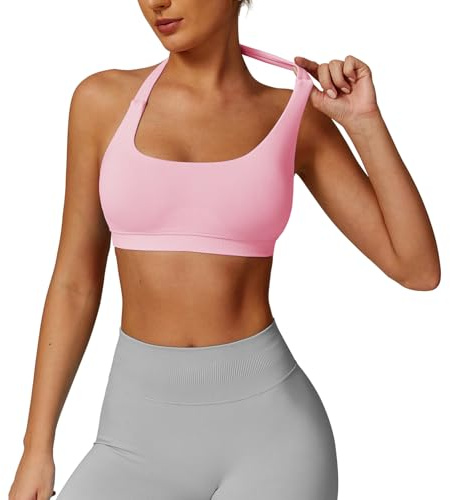 JN JANPRINT Workout Sports Bras for Women Halter Neck Running Bra Padded Open Back Seamless Bralette Gym Bra Yoga Crop Top