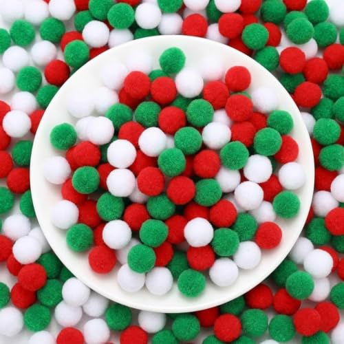 Mini Pompons zum Basteln 2000 Stück Weihnachten 10mm Rot Grün Weiß | Filzkugeln zum Basteln Bastelmaterial für Weihnachten, Partys, Adventskranz, Tannenbaum, Festliche Deko