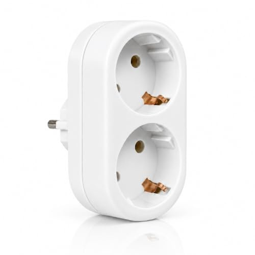 Multiprise Murale, 16A/4000W, Double Prise, Adaptateur Secteur 2 Sorties sans Câble, Répartiteur Compact Blanc pour Salon Bureau Cuisine Chambre, Usage Intérieur Maison Hôtel Voyage Camping