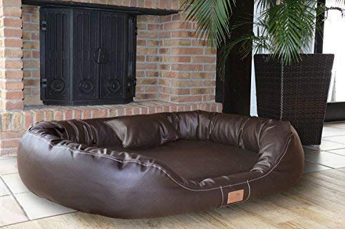 tierlando® Nonplusultra Lennart orthopädisches Hundebett mit Visco Plus | Kunstleder | Premium-Lounge Gr. XXL 140 cm Braun