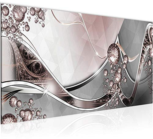 Runa Art Wandbild Abstrakt 1 Teilig 100 x 40 cm Modern Bild auf Vlies Leinwand Diamant Wohnzimmer Schlafzimmer Grau Rosa 109112a
