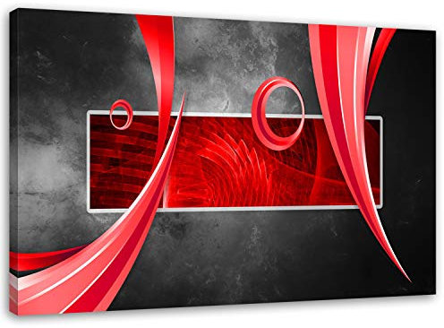 Feeby Bilder Abstraktion 60x40 cm 1 Teilig Wohnzimmer Schlafzimmer Büro Flur Küche Wandbilder Leinwandbilder Modern Bild auf Leinwand Wanddekoration Kunstdruck Design Komposition Rot Grau