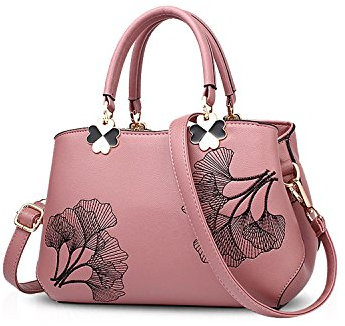NICOLE & DORIS Schultertasche, Damen, Blumen, hohe Griffe, Schultertasche, Umhängetasche, Schulranzen, PU-Leder, Rosa, L, Exquisit, einzigartig