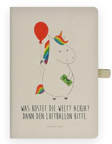 Mr. & Mrs. Panda DIN A4 Baumwoll Notizbuch Einhorn Luftballon - Geschenk, Geld, Kariert, Unicorn, Einhörner, Schreibbuch, Blanko, Tagebuch, Liniert
