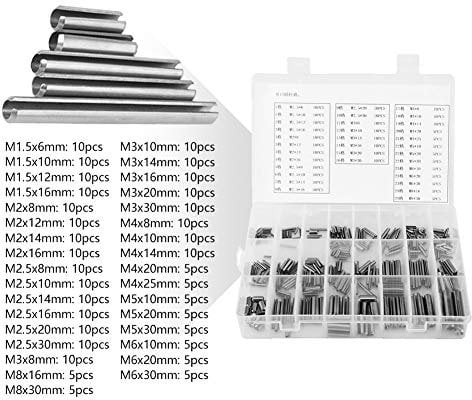 Hohl Spannstifte Sortiment,Jectse 280Pcs Edelstahl Hohlsplinte Hohlstifte Sortiment Spannhülsen Spannstifte Sortiment,M1.5 M2 M2.5 M3 M4 M5 M6 M8