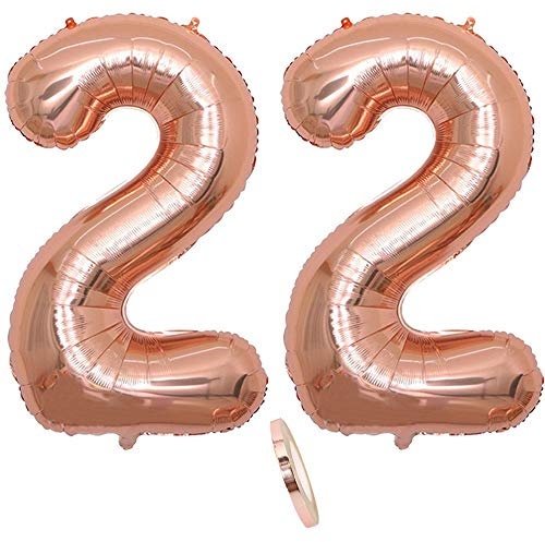 2 Luftballons Zahl 22, Nummer 22 Luftballon Rosegold Mädchen,40 Aufblasbar Helium Folienballon Roségold Ballons Figuren,Riesen Ballon für Geburtstag Party Dekoration, Abschlussball (xxxl 100cm)