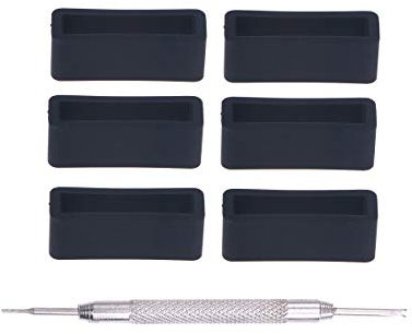 6 STÜCKE Gummi Unisex Uhrenarmband Schlaufen Silikon Ersatz Harz Uhrenarmbänder Halter mit Uhren Edelstahl Federstege - 20mm (Schwarz)