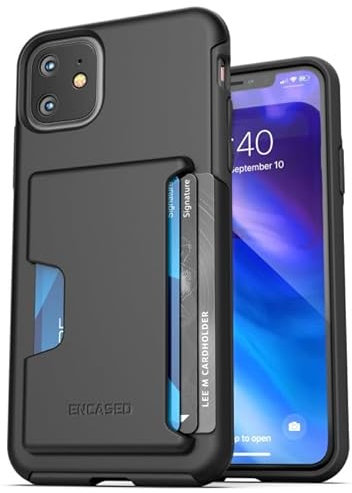 ENCASED iPhone 11 Wallet Case Shockproof Ultra Durable Phone Case Cover with Card Holder Slot (4 Credit Cards Capacity) Black