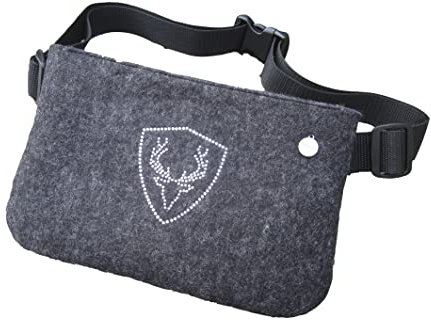 zigbaxx Hip Bag Platzhirsch, Gürteltasche, Crossbody Bag Tasche, Bauchtasche, Hüfttasche, Belt Bag, Brusttasche -Woll-Filz grau schwarz antrazit melange - Geschenk Weihnachten Jäger