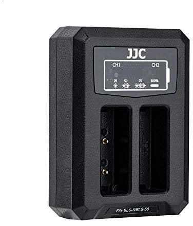 JJC USB Dual Battery Charger with Built-in USB Cable for Olympus BLS-1/BLS-5/BLS-50 and JJC B-BLS5