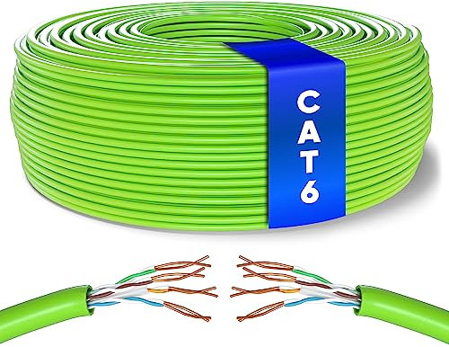Mr. Tronic Cavo Ethernet Cat 6 da 100m Bulk Cabel, Cavo di Rete LAN Cat 6 ad Alta Velocità Per Connessione Internet Veloce 1 Gbps – 250 MHz AWG24 Sfuso | UTP CCA (100 Metri, Verde)