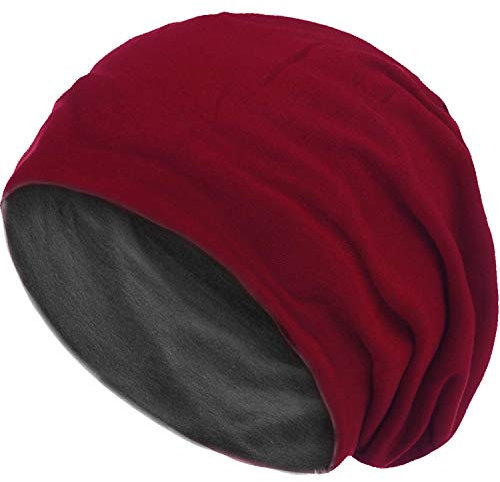 style3 Wende Slouch Beanie 2-farbig aus atmungsaktivem, feinem Jersey Unisex Mütze Haube Einheitsgröße, Farbe:Dunkelrot-Grau