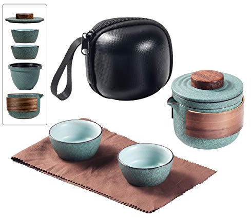 Mini théière de voyage en céramique Kung Fu, 1 théière chinoise et 2 tasses en porcelaine avec infuseur à thé, sac portable pour pique-nique, hôtel
