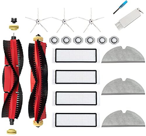 JoyBros Zubehör für Roborock S5 Max S6 maxV S6 Pure E4 E5, 3x Wischtücher Mop 4x Filter HEPA 3x Seitenbürsten Weiße 2x Hauptbürsten 6x Wasserfilter Ersatzteile (19-Pack)