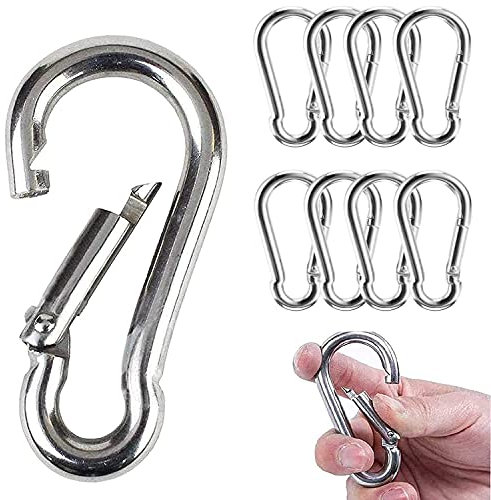 8 pièces - Mousquetons verrouillables (M6) Crochet à chaîne en Acier Inoxydable pour Voyage, Camping, hamac, randonnée, pêche, Laisse de Chien Porte-clés