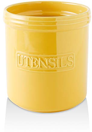 KOOV Kitchen Utensil Holder, Large Ceramic Utensil Crock, Deep and Stable, Letter Series (Yellow)