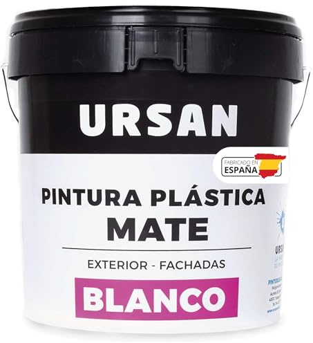 URSAN PLASTIMAT EXTERIOR MATE BLANCO 15L PARA FACHADAS CUBRIENTE Y LAVABLE CON CONSERVANTES ANTIMOHO