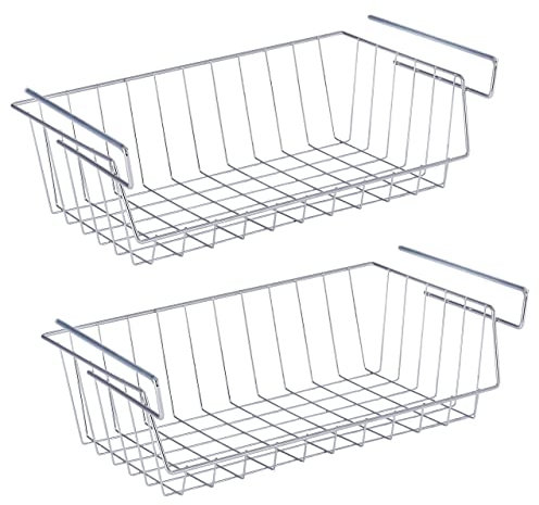WENKO Regaleinhängekorb, 2er Set Aufbewahrungskorb für mehr Stauraum an einem Regal- oder Schrankboden einhängen, Aufbewahrung & Organisation, 44 x 15 x 27 cm, verchromtes Metall, Silber glänzend