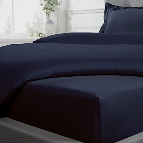 Sleepdown Spannbetttuch, 100% Baumwollsatin, weich, gemütlich, 40 cm, extra tief, Fadenzahl 300, Luxus-Bettwäsche, Bettwäsche, Marineblau, für Einzelbett