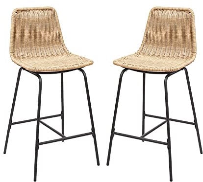 Tabourets de Bar Îlot Central Rotin et Métal - Coloris Naturel Kuta | Lot de 2