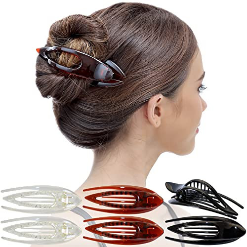 RC ROCHE 6 Stück Haarspange Haarklammer Französisch Geschwungen für Damen Mädchen Fester Halt Ohne Rutschen Hochwertig Haare Hochstecken, Groß Transparent, Braun, Schwarz