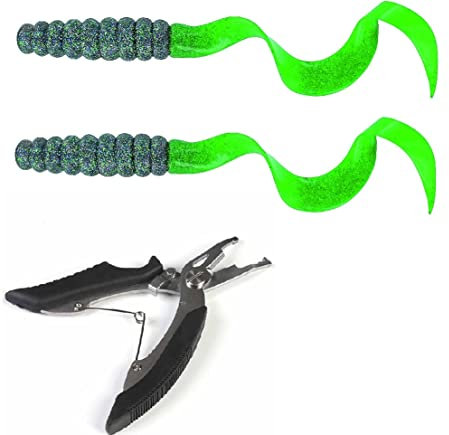 Set: 2 Stück XL Twister Gummifische ca 25-30 cm Big-Bait schwarz, orange, Gold, Silber, rot, grün, je nach Auswahl Schleppköder + gratis Angelschere (Silber/grün 25cm)