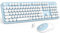 MOFII Clavier et souris sans fil bleu blanc à touches rondes pour machine à écrire 2,4 GHz avec récepteur USB 2 en 1 pour ordinateur portable, PC, Chromebook Smart TV