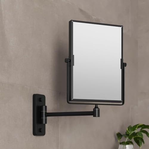 Wall Mounted Bathroom Shaving Make Up Mirror with 1X/3X Magnification, Dual Sided Vanity Mirror Rectangle Black