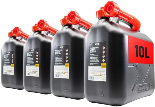 KOVA® 4x Benzinkanister 10L SCHWARZ Dieselkanister Reservekanister Kraftstoffkanister 10 Liter Wasserkanister für Benzin Diesel Wasser AdBlue, Auswahl: 5 20 20L ltr 5L 10-Liter-Kanister & Außgießer