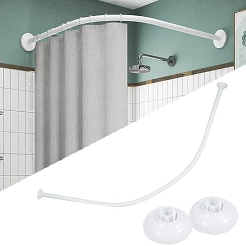 Asta per Tenda da Doccia a Forma di C, angolare 90x90 cm, Spessore 22mm, in Metallo Verniciato Bianco, Fissaggio a Parete, per Bagno, camerino, spogliatoio