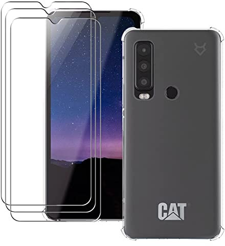 MEMELOKA Funda para Cat S75 con 3 Piezas Cristal Templado, Carcasa TPU Transparente Flexible Anti-arañazos con Esquinas Reforzadas, Silicona Ultrafina Anti-Choques Funda