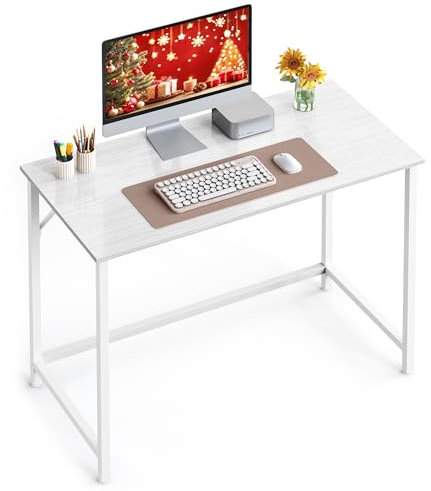 VASAGLE Bureau d'Ordinateur, Table, 50 x 100 x 76 cm, pour Bureau, Chambre, Salon, Cadre en Métal, Blanc Érable et Blanc Nuage LWD041W44