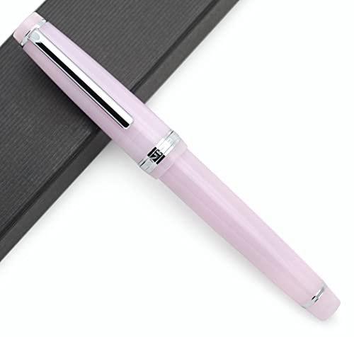 JINHAO 82 Celluloid Fountain Pen Acrylic Ink Pen with Ink Converter (Fine Nib, Silvery Clip-Transparent Pink)