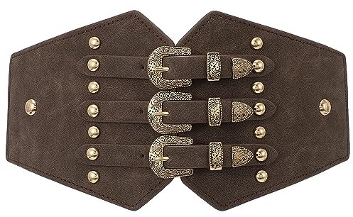 XZQTIVE Damen Elastische Kostüm Korsett Gürtel Mittelalter Gürtel Western Tied Waspie Taillegürtel Breite Cinch-Gürtel für Shirt Kleid Cosplay, Kaffee,Passform für Taillenumfang 63cm-76cm