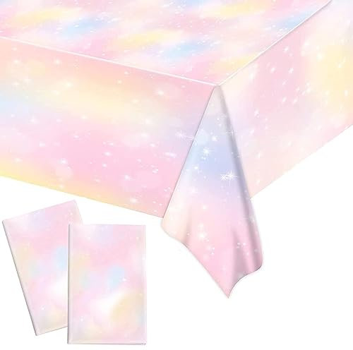 Xinfin Regenbogen Tischdecken137x274cm Einweg-Tischdecke wasserdicht Kunststoff Tischdecken Party Dekorationen Pastell Partyzubehör für Geburtstag Hochzeit Party (2PCS, Pastell Regenbogen)