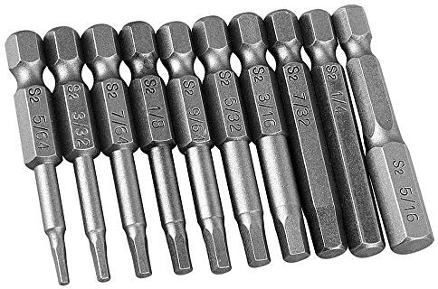 Mesee 10 Stück Magnetische Schraubendreher-Bits mit Innensechskant 50 mm mit 1/4 Zoll Sechskantschaft Bit-Set für imperiale Sechskant-Schraubendreher 5/64-5/16 Zoll aus S2-Stahl