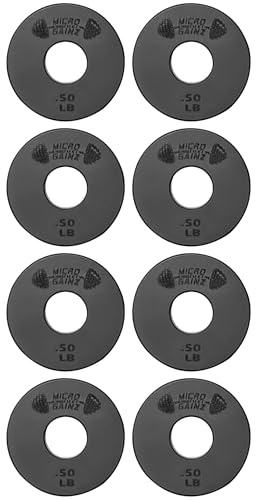 Micro Gainz 1-Inch Center Hole Standard Fractional Weights Plates Set, 8 Piece Dumbbell & Barbell Set of .50LB Plates for Strength Training and Weight Lifting, (Choose Color), Made In USA