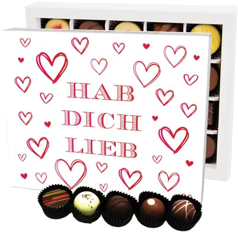 Hallingers Genuss Manufaktur Pralinen Valentinstagsgeschenk - ohne Alkohol, handmade aus Confiserie-Edelkakao in wertiger XL-Geschenkbox Hab Dich lieb, Valentintstag für Frauen Männer
