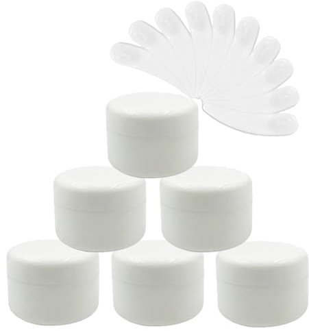 Lot de 5 pots matière plastique vides de 50 g avec mini spatules - Pour crème cosmétique, lotion, maquillage - Blanc