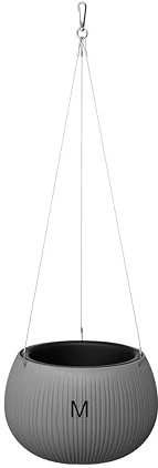 MELTOM Blumenampel Blumentopf Herausnehmbaren Einsatz Rund mit Aufhängung 2 Farben 3 Größen (Grau, M - 24 cm)