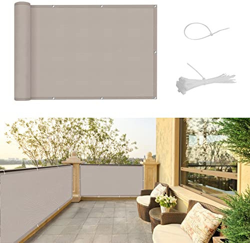 SUNNY GUARD Balkon Sichtschutz 90x400cm Balkonverkleidung Balkonabdeckung Balkonumspannungen UV-Schutz Wind und wetterfest mit Kabelbinder,Taupe