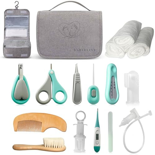 Babibliss Trousse de Soin Bébé - Dés la naissance -Grand format, Kit Soin Bébé Naissance, 13 Articles Inclus: Débarbouillettes 100% Coton, Thermomètre de Bain, Brosse à Dent en Silicone, et Plus