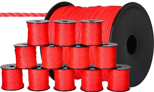 ToolSpace 12x Maurerschnur Bauschnur - 100m x 1.6mm - Rot - Polypropylen-Seide - Richtschnur - Lotschnur - Stärke Pflasterschnur - langlebig & reißfest - Maurerschnur für Wasserwaage