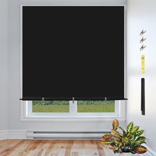 Store Occultant sans Percage Tissu Coupable Rideau pour l'isolation Thermique Couvrir Velux Fenêtre Noircir Chambre Porte Vitres d'un Véhicule (Noir, 90x180cm)